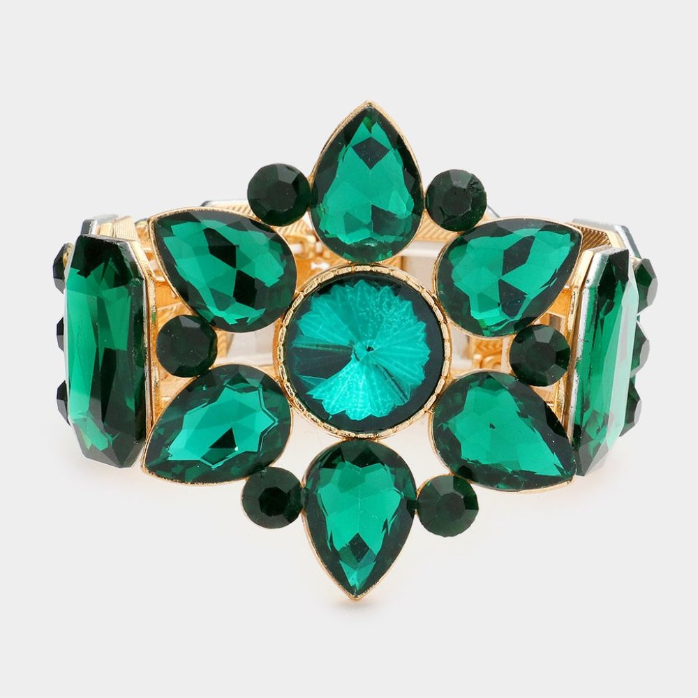 Emerald Green and Gold Stone Flower Bracelet